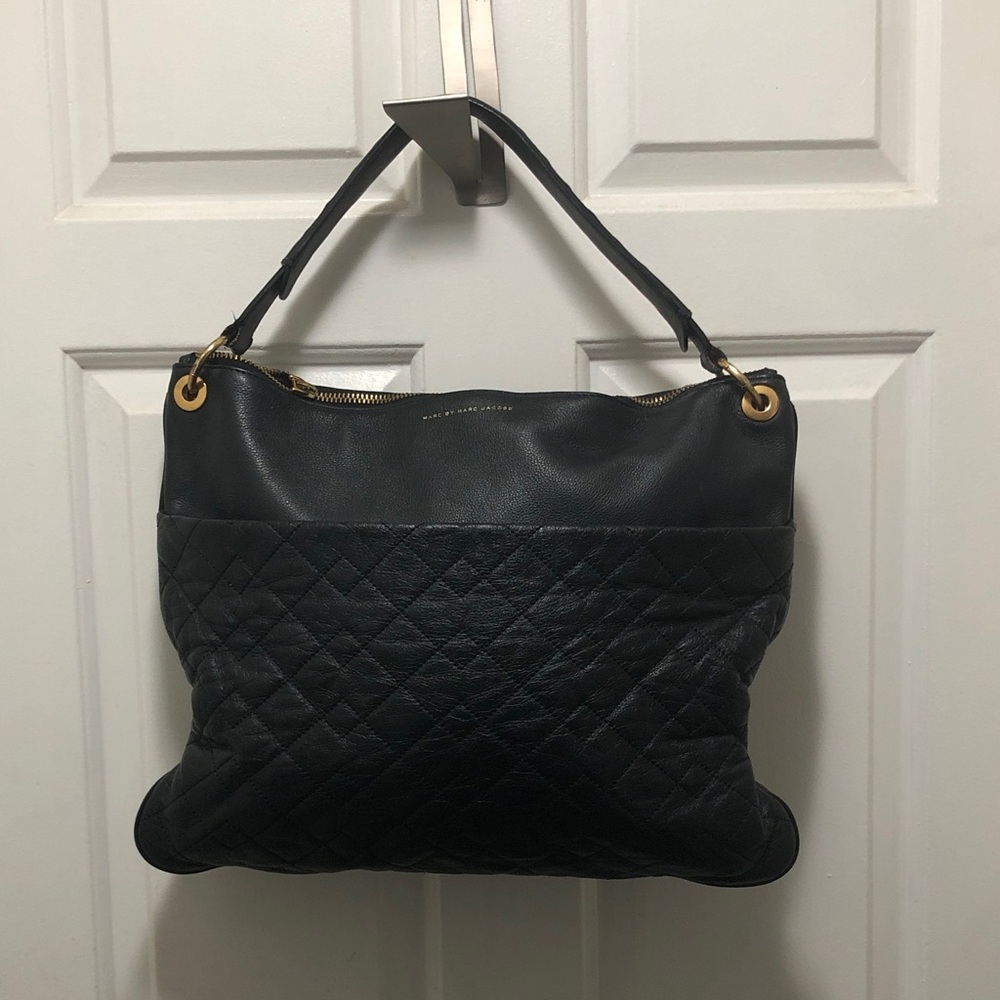 Marc by Marc Jacobs Black Quilted Leather Shoulder Bag with Gold Hardware